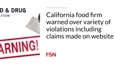 California food firm warned over variety of violations including claims made on website