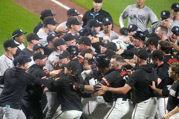 Yanks-O’s benches clear after Kjerstad hit in helmet