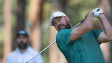 Video: Chiefs’ Travis Kelce Kisses Golf Fan’s Arm After Hitting Him with Errant Shot