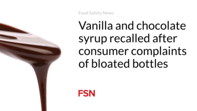 Vanilla and chocolate syrup recalled after consumer complaints of bloated bottles