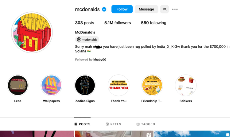 Hackers use McDonald’s Insta to promote the Meme Coin GRIMACE