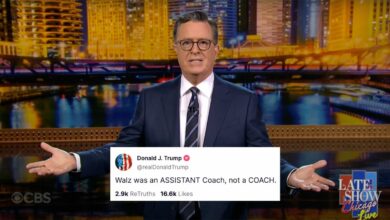 Stephen Colbert has the perfect response to Trump’s post about Walz being an ‘assistant coach’