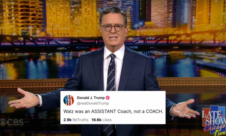 Stephen Colbert has the perfect response to Trump’s post about Walz being an ‘assistant coach’