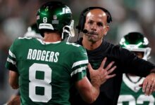 Jets’ Aaron Rodgers explains his sideline exchange with Robert Saleh during Week 3 win vs. Patriots