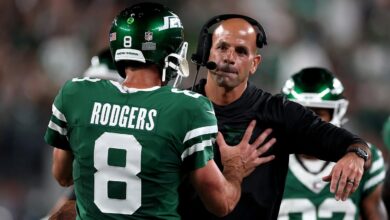 Jets’ Aaron Rodgers explains his sideline exchange with Robert Saleh during Week 3 win vs. Patriots