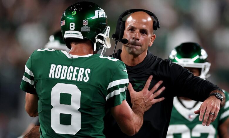 Jets’ Aaron Rodgers explains his sideline exchange with Robert Saleh during Week 3 win vs. Patriots