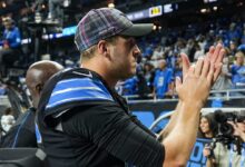 Jersey of Detroit Lions Jared Goff on display in Canton