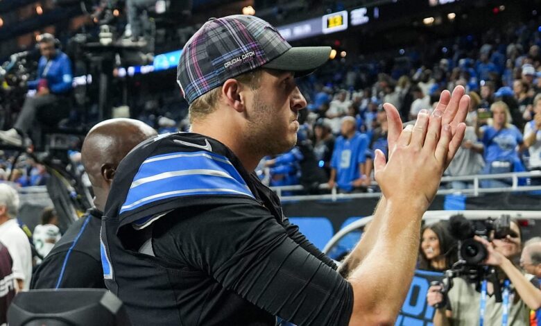 Jersey of Detroit Lions Jared Goff on display in Canton