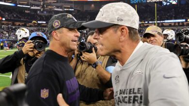 John Harbaugh’s gutsy fourth-down call is ‘turning point’ in Ravens’ win over Chargers, brother Jim                          Nov 26, 2024