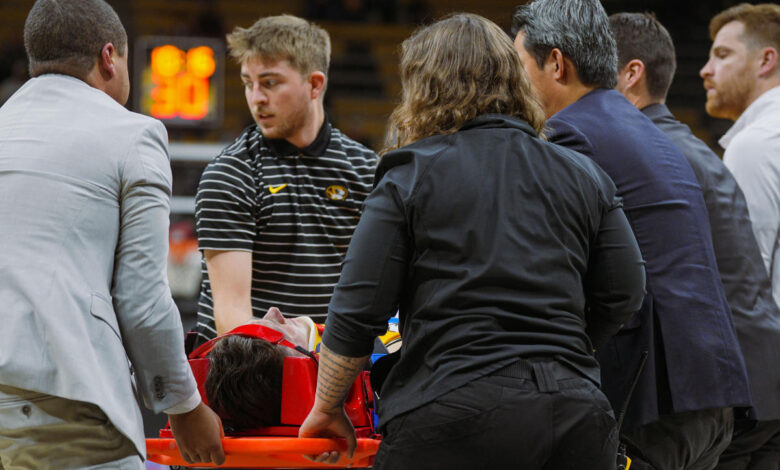 Missouri star Caleb Grill taken to hospital, is responsive after scary head and neck injury in win over Lindenwood