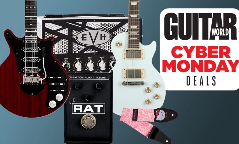 Guitar Center just dropped a 15% off coupon for Cyber Monday – and it’s valid on thousands of guitars, pedals, amps and accessories – including one of our favorite signature models, a fire-breathing EVH lunchbox head, and that Hello Kitty strap you