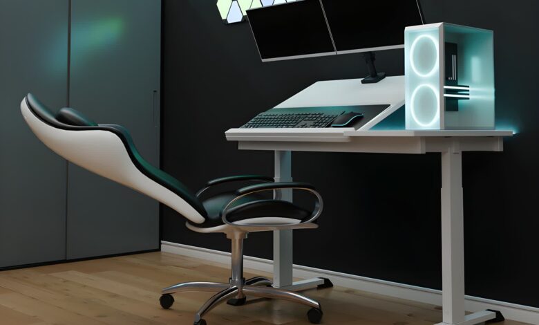 The standing/sitting Ergo Desk reclines so you can relax in your chair and still be productive