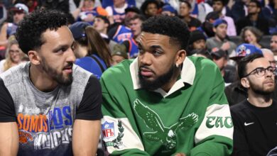 Karl-Anthony Towns Explains Changing Out of Eagles Outfit During Knicks vs. 76ers