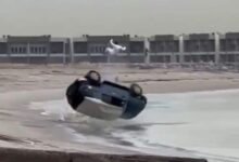 Viral Video: Car flips on beach; man gets tossed in the air and falls; social media reacts