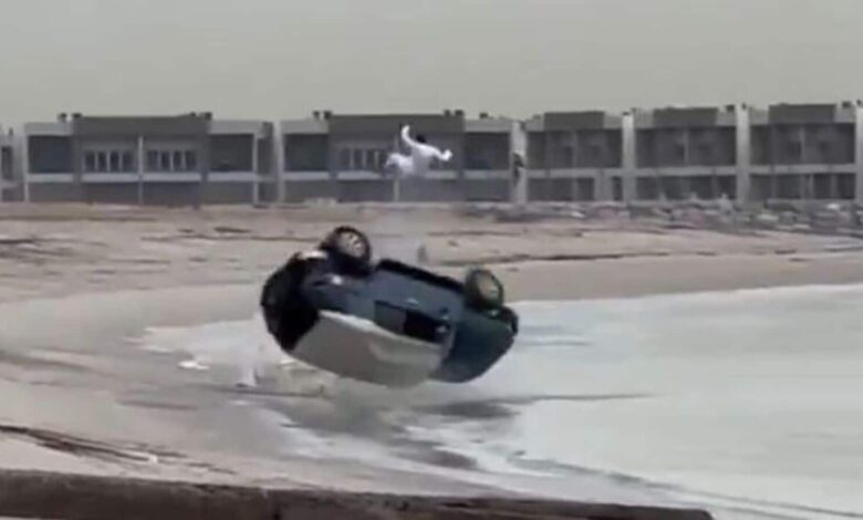 Viral Video: Car flips on beach; man gets tossed in the air and falls; social media reacts