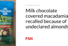 Milk chocolate covered macadamias recalled because of undeclared almonds