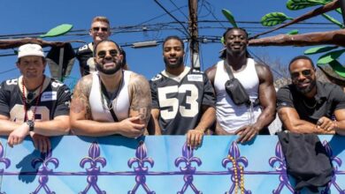 Saints players ride in the Krewe of Tucks