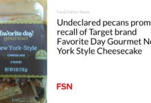 Undeclared pecans prompts recall of Target brand Favorite Day Gourmet New York Style Cheesecake