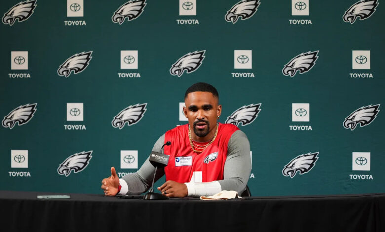 Jalen Hurts declines to go into detail on missing Eagles Super Bowl celebration at White House: 'I wasn't available'