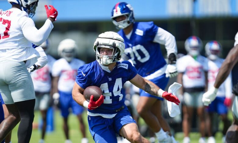 NFC East news: Cam Skattebo brings intensity to first padded practice in New York